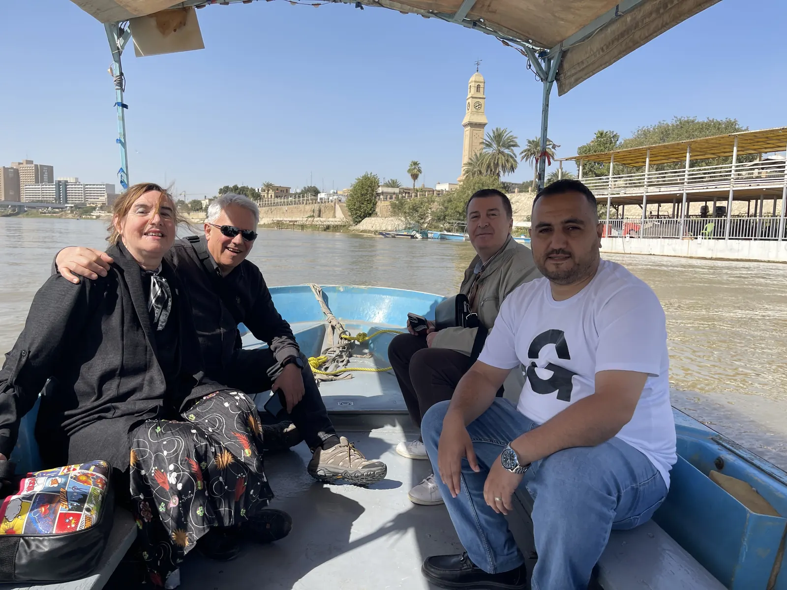 Boat ride on the Tigris with the Qishla clock tower